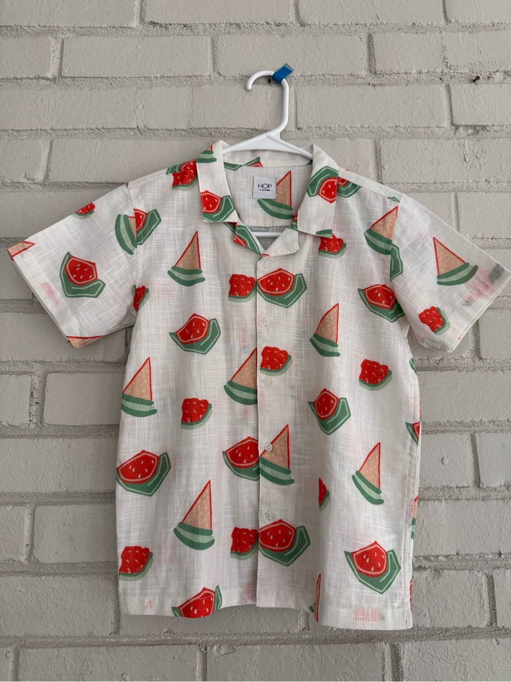 Hop Kids by Westside White Short-Sleeve Button-Up Shirt with Watermelon Print 🍉